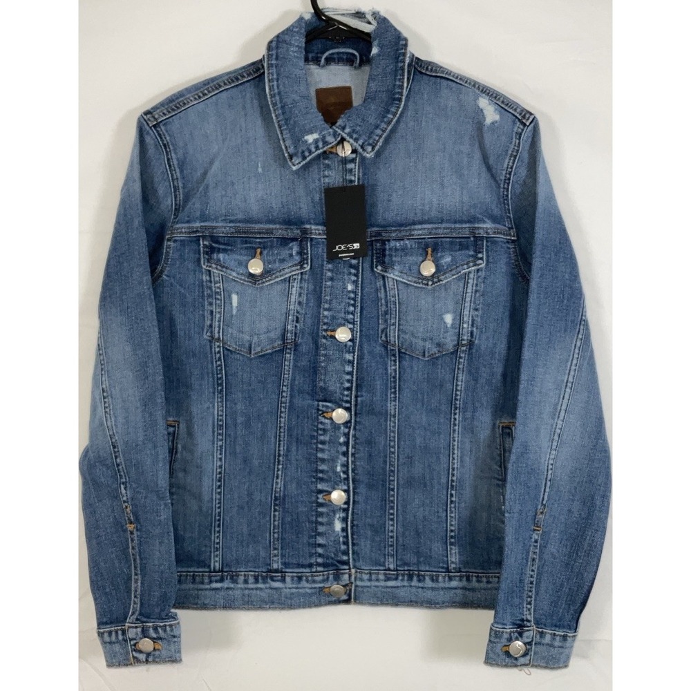 NWT Women's Joe's Jeans Frannie Button‎ Up Blue Denim Jean Jacket Distress Small